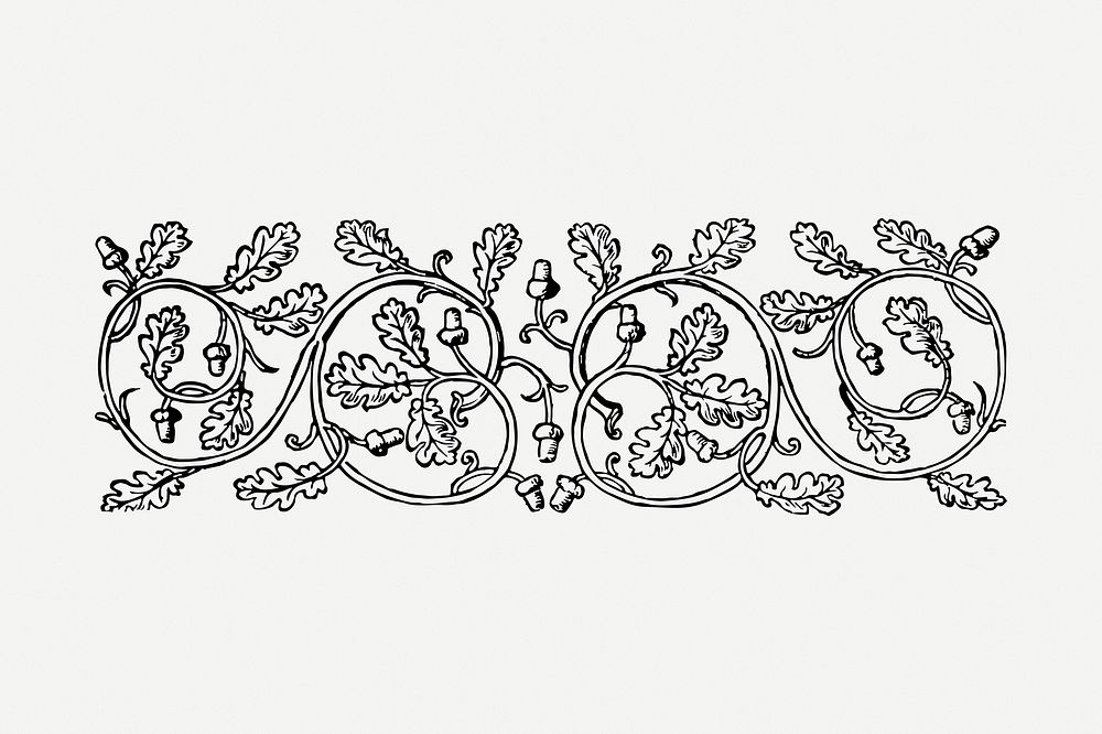 Floral ornament divider drawing clipart, flower illustration psd. Free public domain CC0 image.