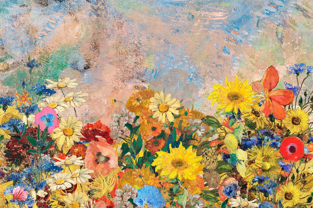 Flower background, Odilon Redon-inspired vintage spring floral illustration