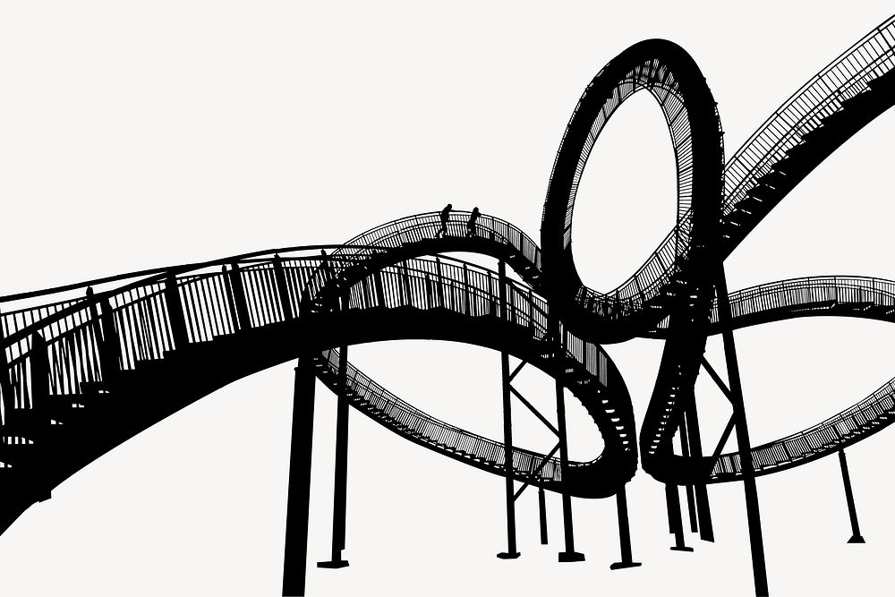 Roller Coaster silhouette background, amusement park illustration. Free public domain CC0 image.