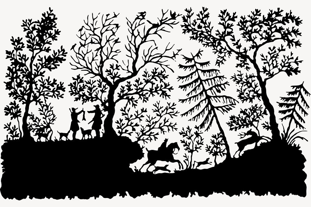 Deer hunting silhouette background, nature illustration in black vector. Free public domain CC0 image.