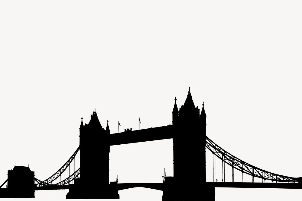 Tower Bridge silhouette border, London landmark illustration in black. Free public domain CC0 image.