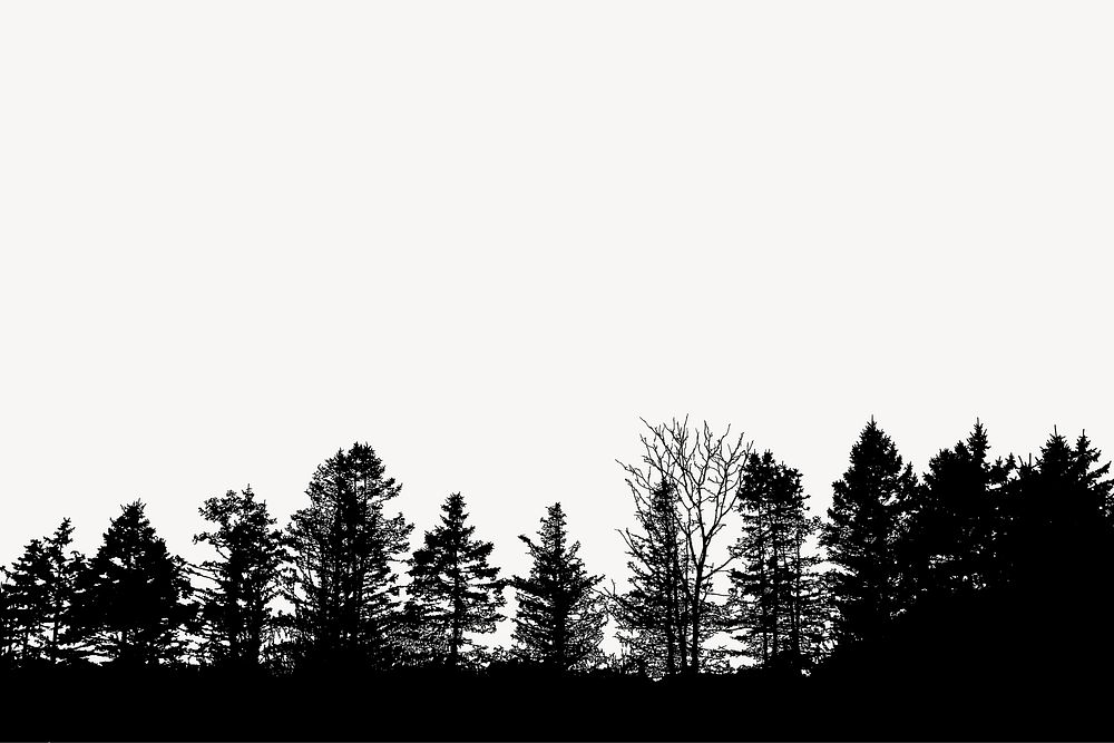 Tree forest silhouette border, nature illustration in black vector. Free public domain CC0 image.