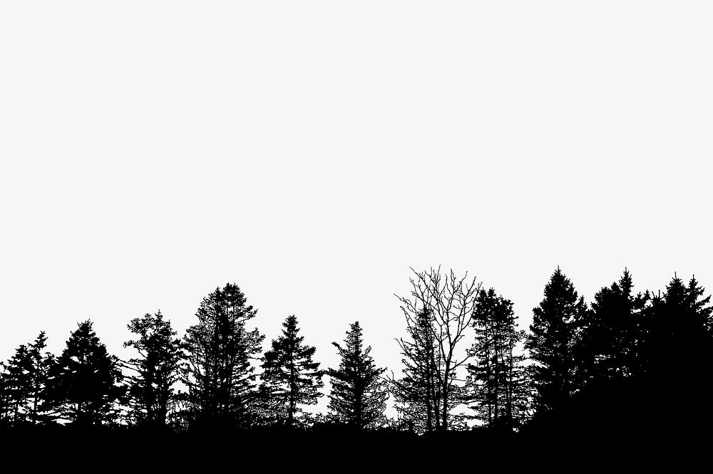 Tree forest  silhouette border, nature illustration psd. Free public domain CC0 image.