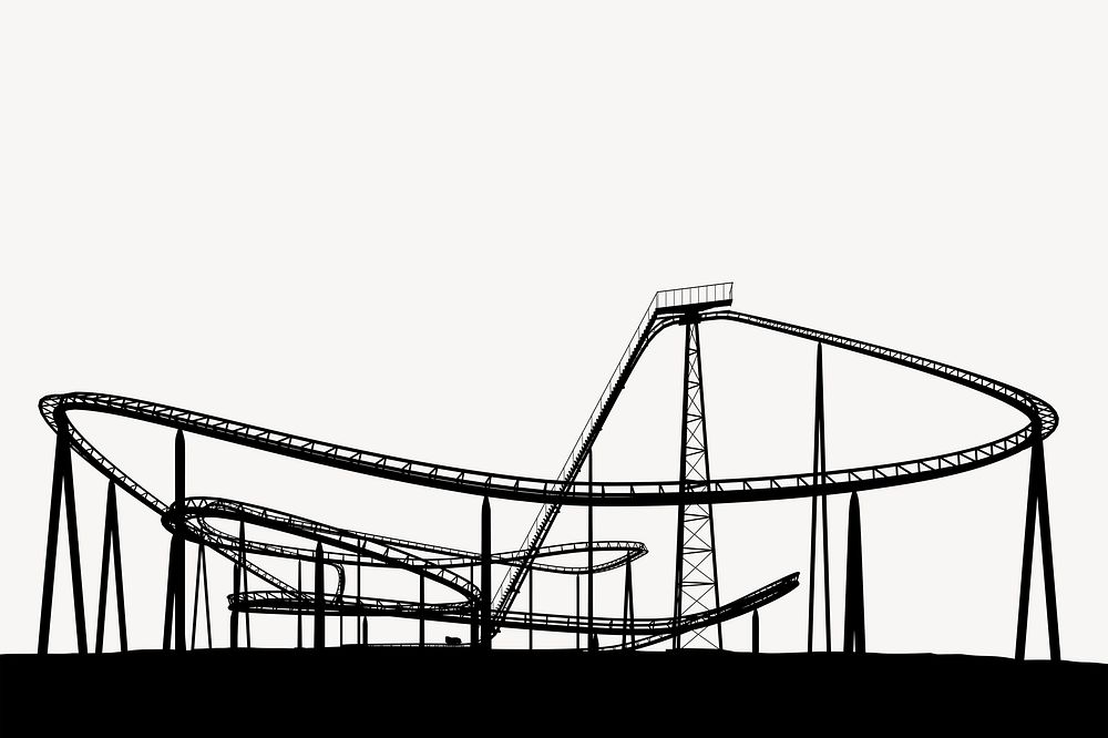 Roller Coaster silhouette border, amusement park illustration psd. Free public domain CC0 image.