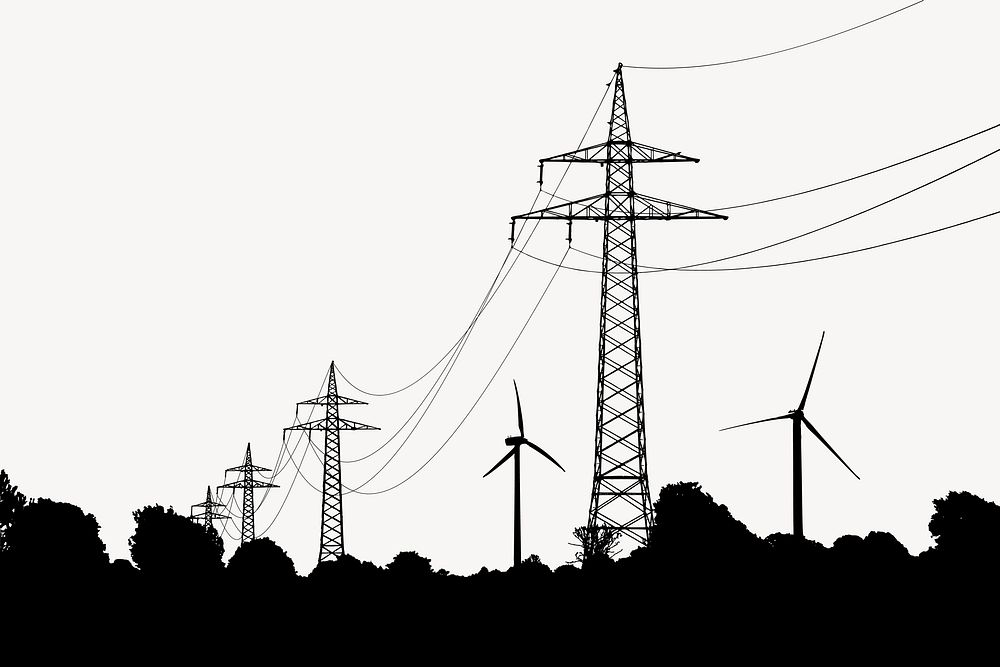 Transmission tower silhouette border, environment illustration in black vector. Free public domain CC0 image.