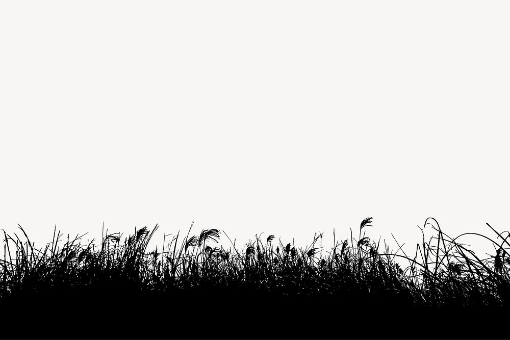 Grass bush silhouette border, nature illustration in black. Free public domain CC0 image.