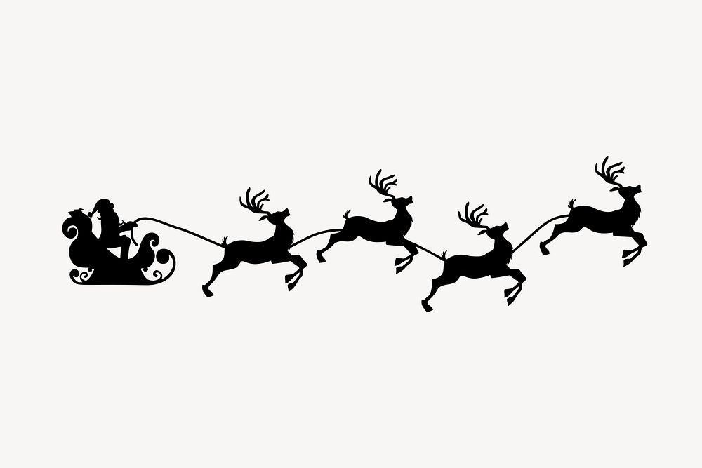 Flying Santa silhouette clipart, Christmas illustration in black. Free public domain CC0 image.
