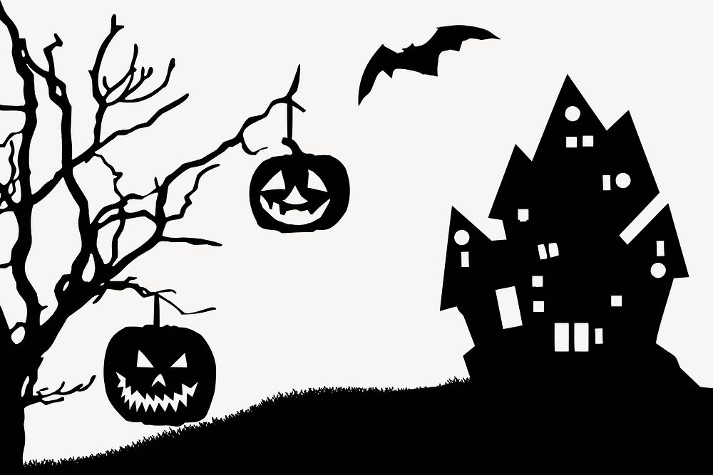 Haunted house silhouette clipart, Halloween illustration in black. Free public domain CC0 image.