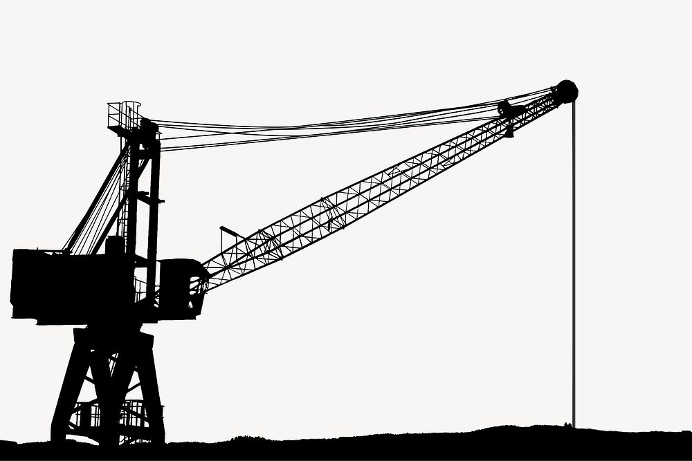 Construction site silhouette background, crane illustration in black vector. Free public domain CC0 image.
