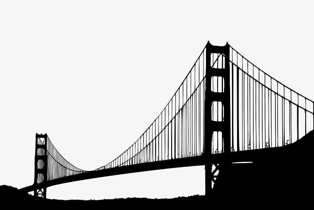 Golden Gate bridge silhouette clipart, landmark illustration vector. Free public domain CC0 image.