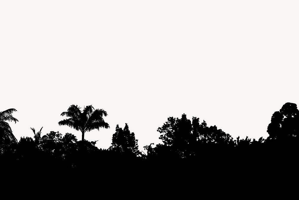 Forest border silhouette, nature illustration in black. Free public domain CC0 image.
