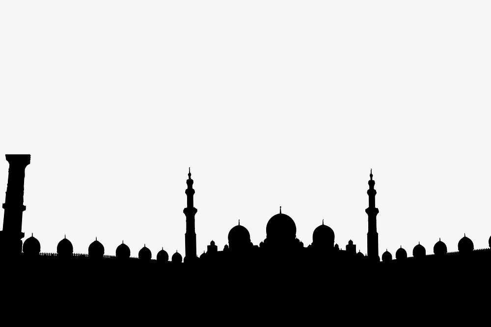 Taj Mahal mosque silhouette border, Indian landmark illustration psd. Free public domain CC0 image.