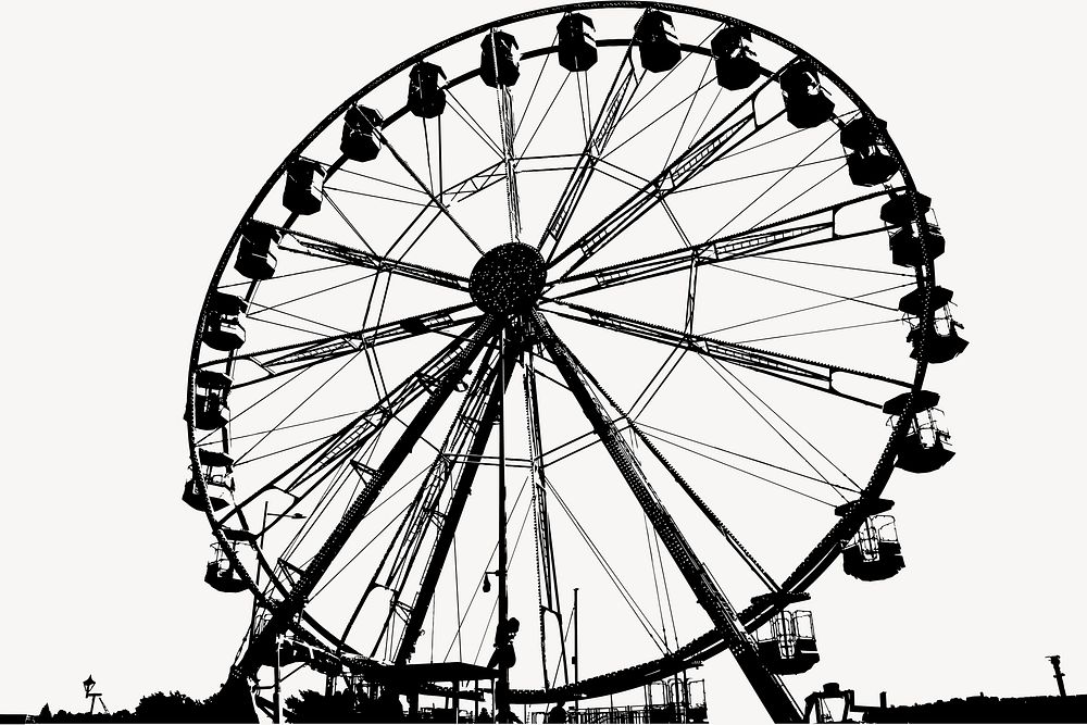 Ferris wheel silhouette background, amusement park ride illustration vector. Free public domain CC0 image.