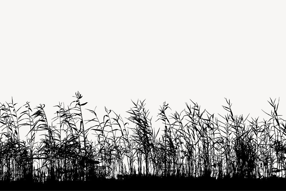 Grass field silhouette border, nature illustration in black vector. Free public domain CC0 image.
