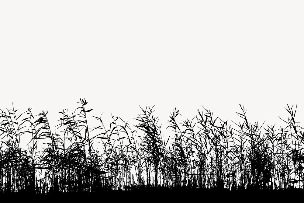 Wheat field silhouette border, nature illustration in black. Free public domain CC0 image.