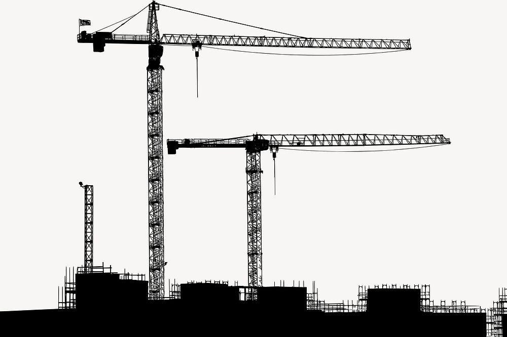 Construction site silhouette background, industrial illustration psd. Free public domain CC0 image.