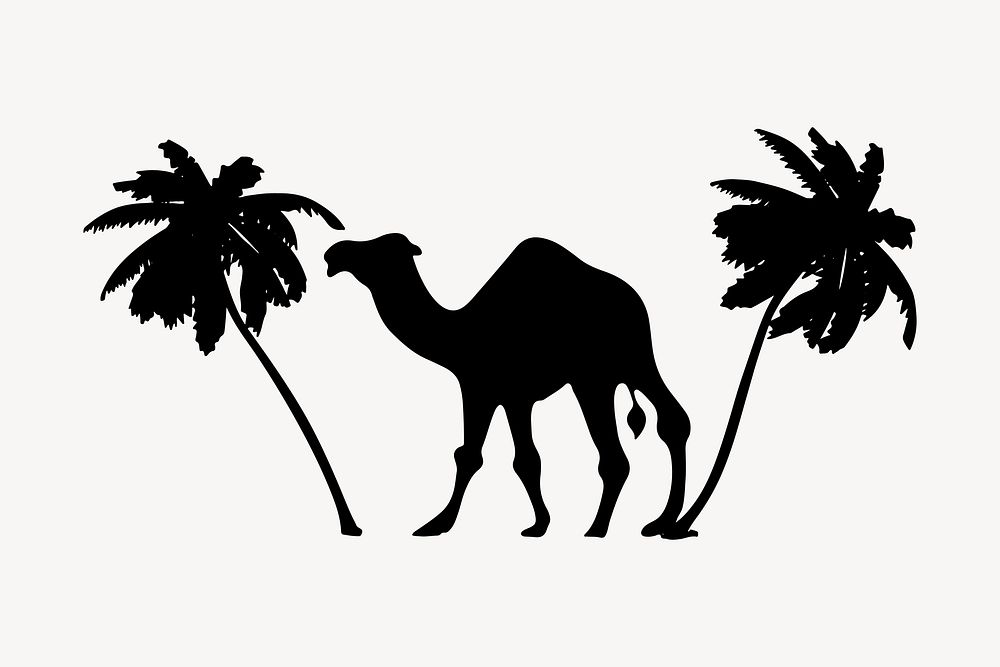 Camel silhouette clipart, animal illustration in black vector. Free public domain CC0 image.