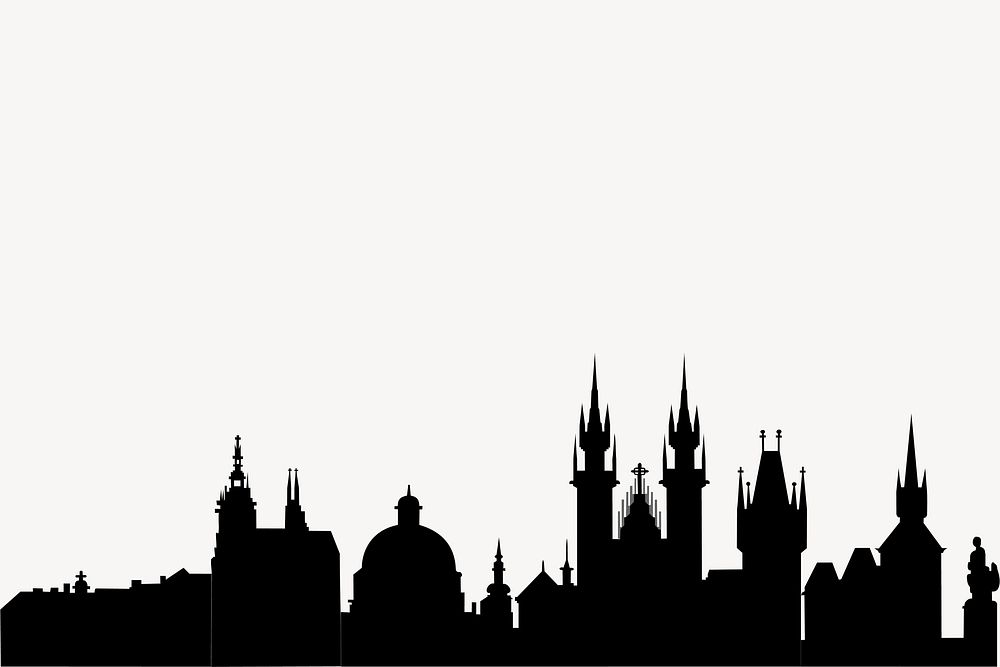 Prague cityscape silhouette border, architecture illustration in black. Free public domain CC0 image.