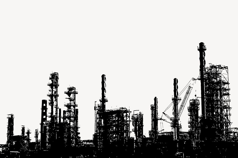 Oil refinery silhouette border, industrial illustration psd. Free public domain CC0 image.
