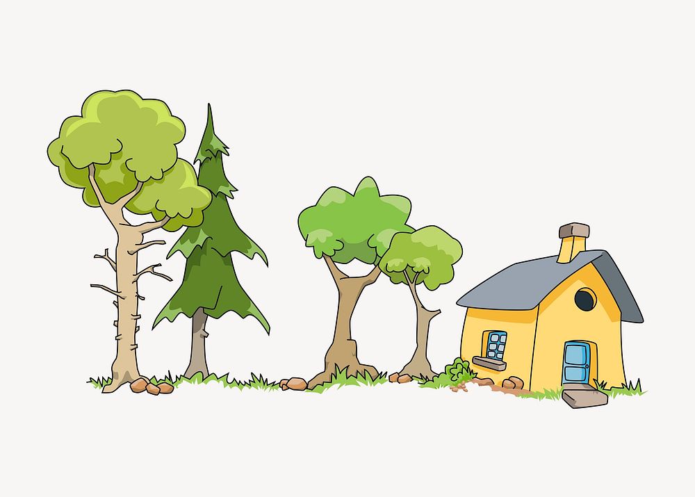 House in the woods clipart, cartoon illustration. Free public domain CC0 image.
