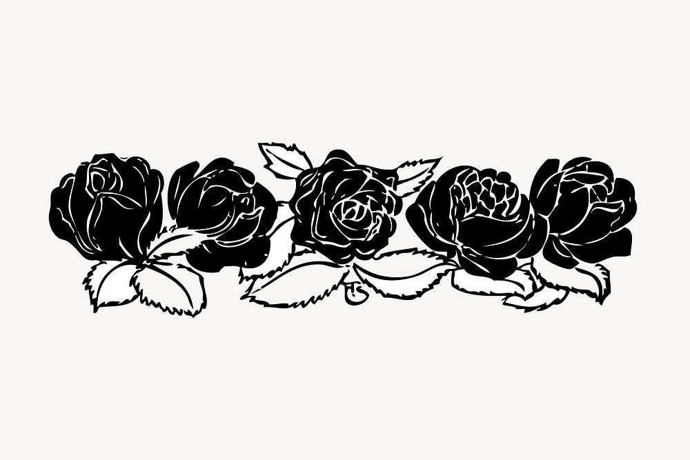 Rose silhouette border, vintage illustration. Free public domain CC0 image.