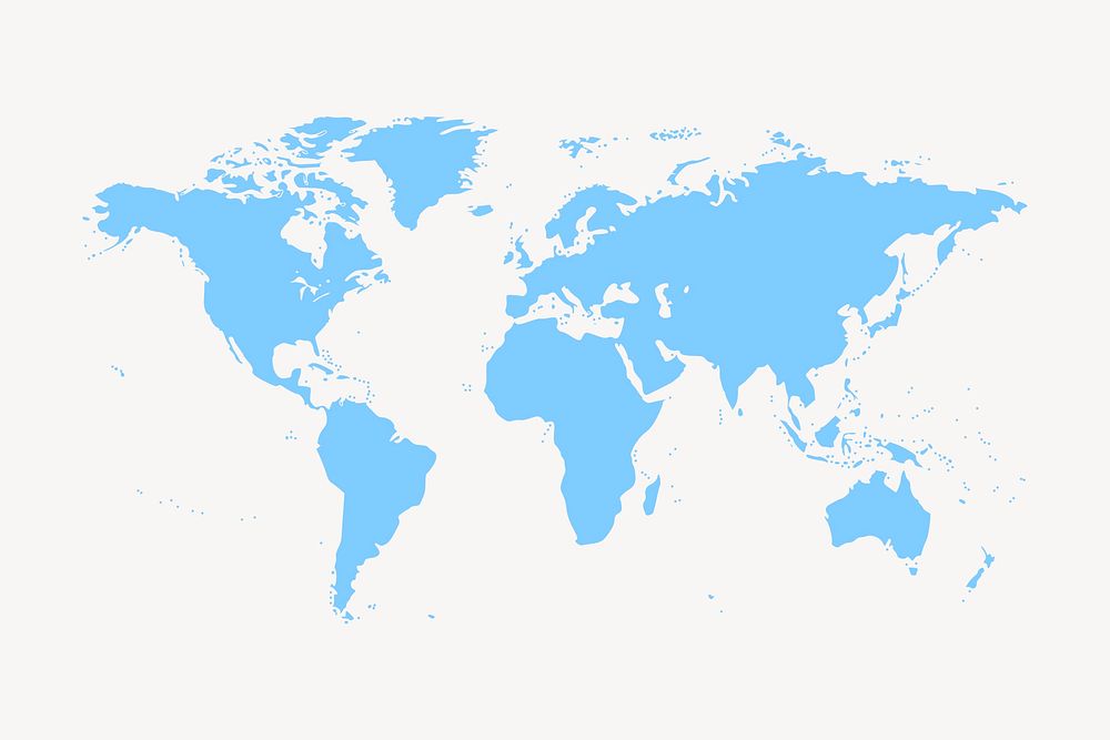 World map silhouette clipart, blue illustration vector. Free public domain CC0 image.