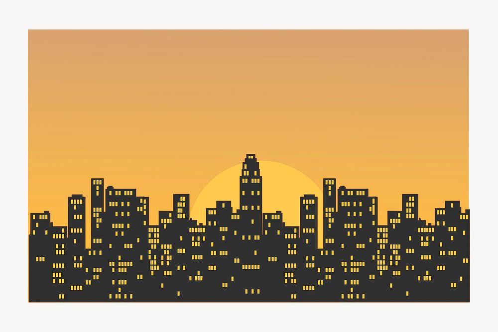 Cityscape sunset silhouette background, building illustration vector. Free public domain CC0 image.