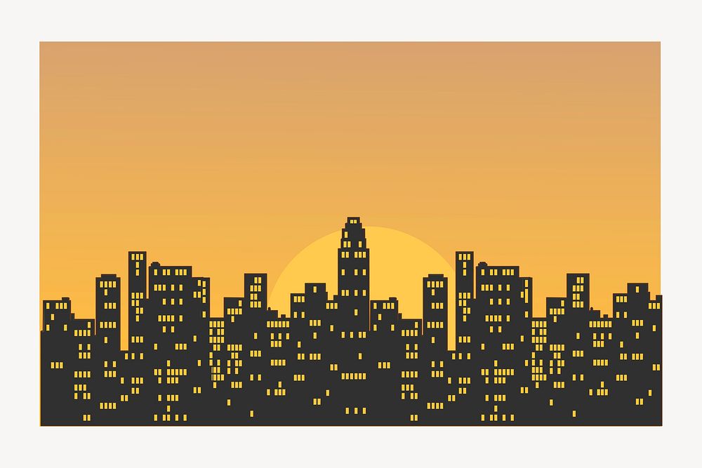 Cityscape sunset silhouette background, building illustration psd. Free public domain CC0 image.