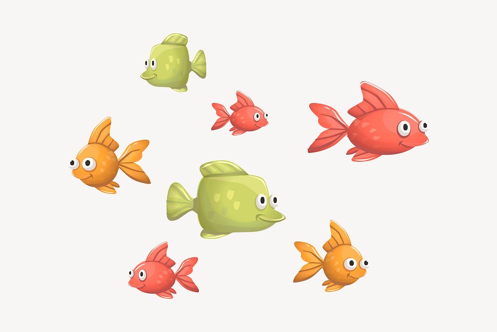 Colorful fishes sticker, animal illustration psd. Free public domain CC0 image.