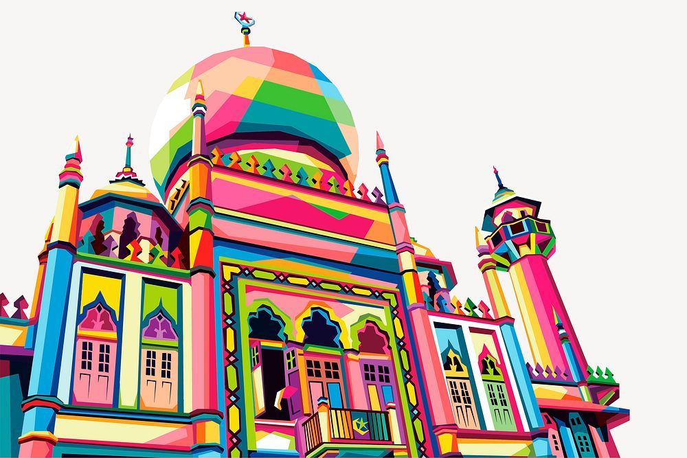 Colorful mosque clipart, religious illustration vector. Free public domain CC0 image.