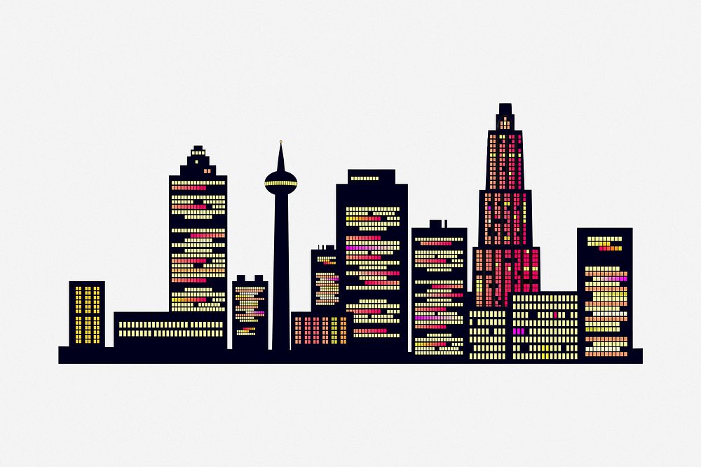 Modern city skyline clipart illustration. Free public domain CC0 image.