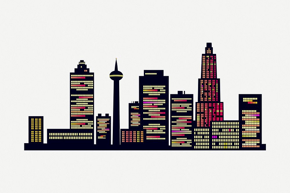 Modern city skyline clipart, collage element illustration psd. Free public domain CC0 image.