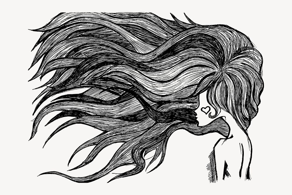 Flowing hair girl hand drawn, Free Vector rawpixel