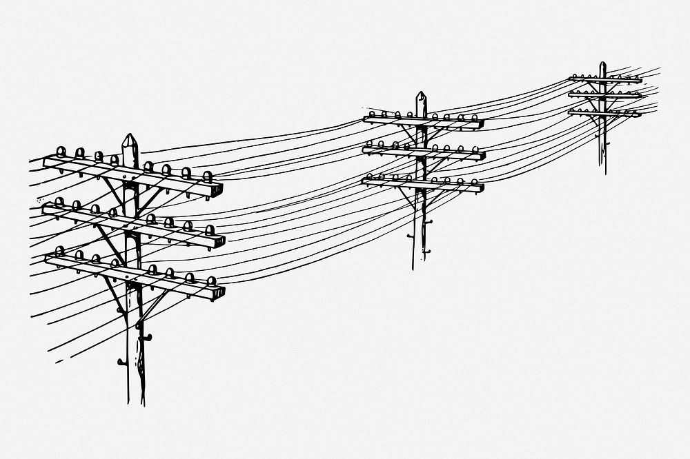 Power lines border drawing, white background