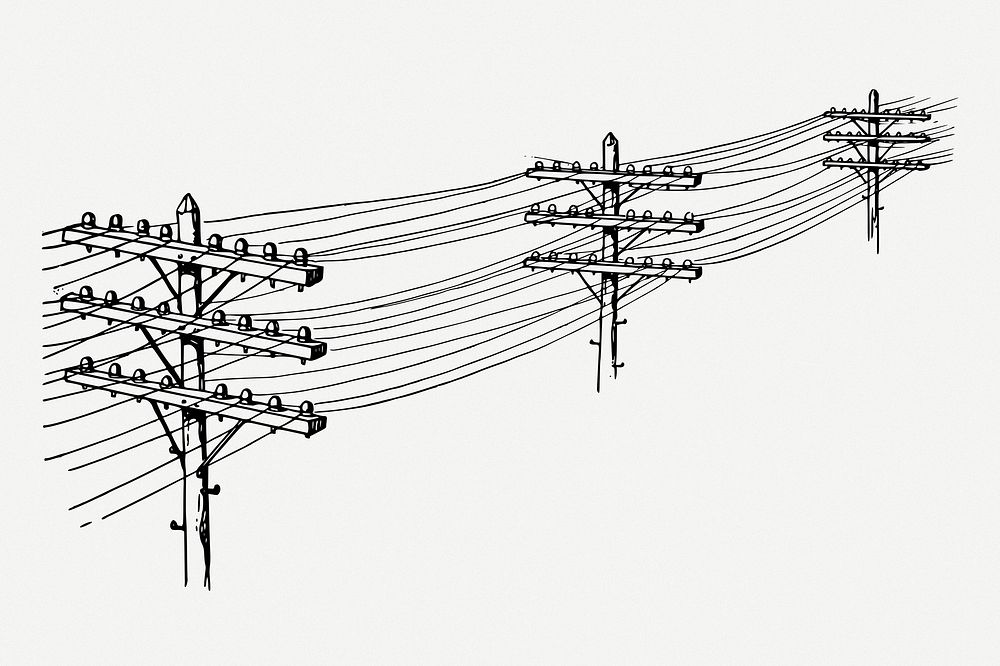 Power lines border drawing, white background psd. Free public domain CC0 image.