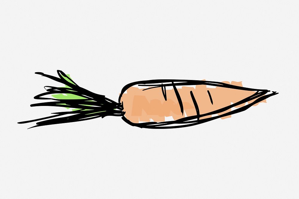 Cute carrot doodle, vegetable hand drawn illustration. Free public domain CC0 image.