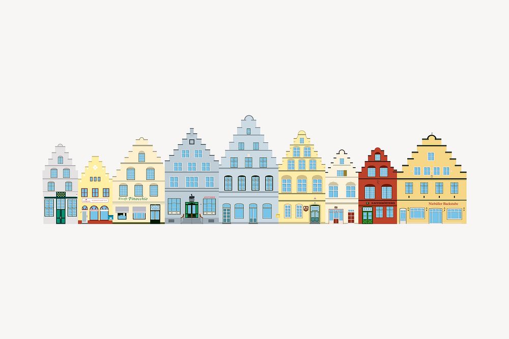 Old German town clipart, illustration vector. Free public domain CC0 image.