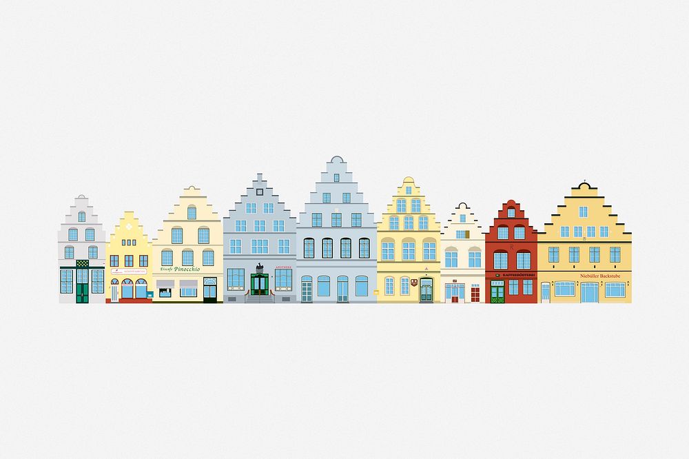 Old German town clipart illustration. Free public domain CC0 image.