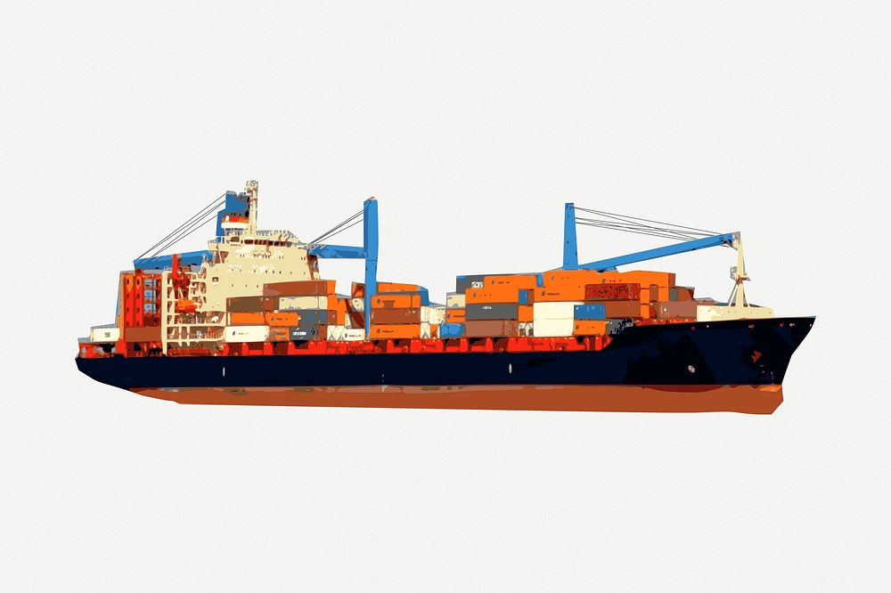 Container ship clipart, logistics collage element illustration psd. Free public domain CC0 image.