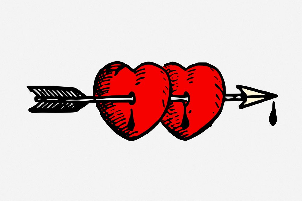 Cupids arrow hearts clipart illustration. Free public domain CC0 image.