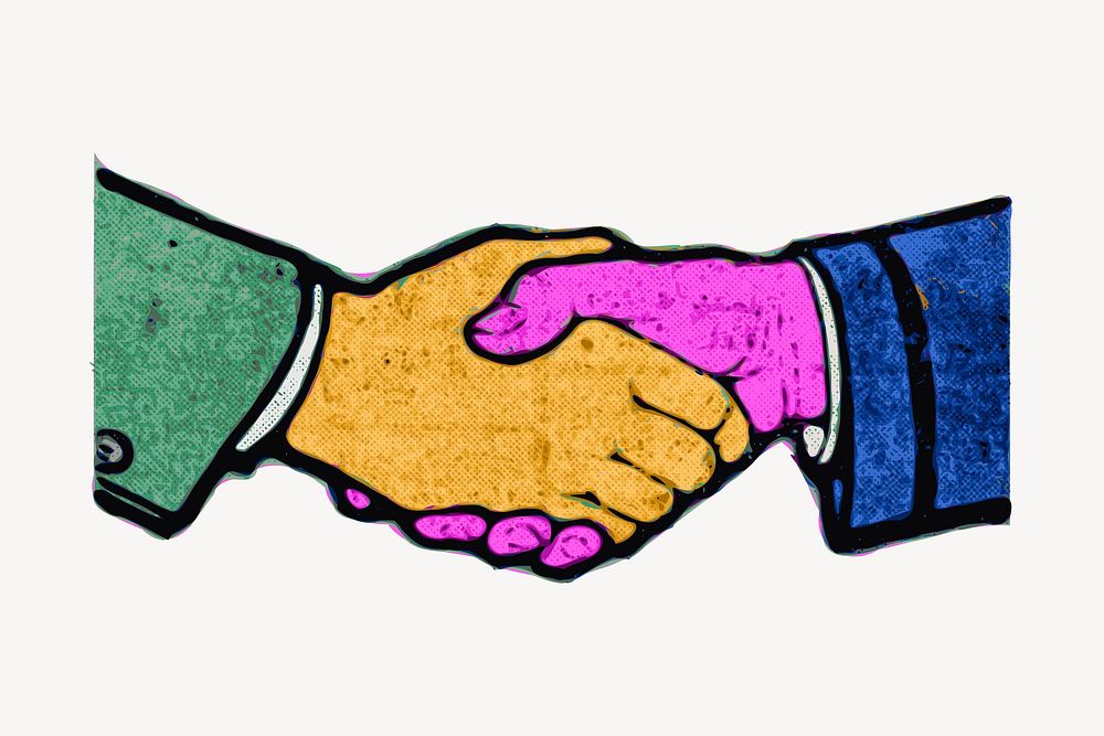 Retro business handshake clipart, illustration vector. Free public domain CC0 image.