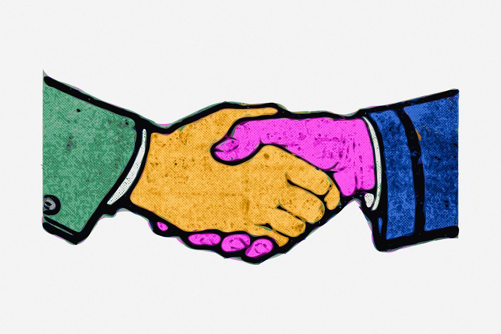 Retro business handshake clipart illustration. Free public domain CC0 image.