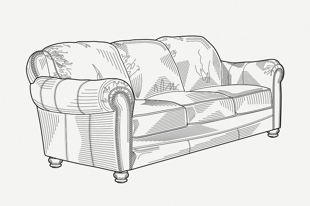 Three seat sofa clipart, furniture collage element illustration psd. Free public domain CC0 image.