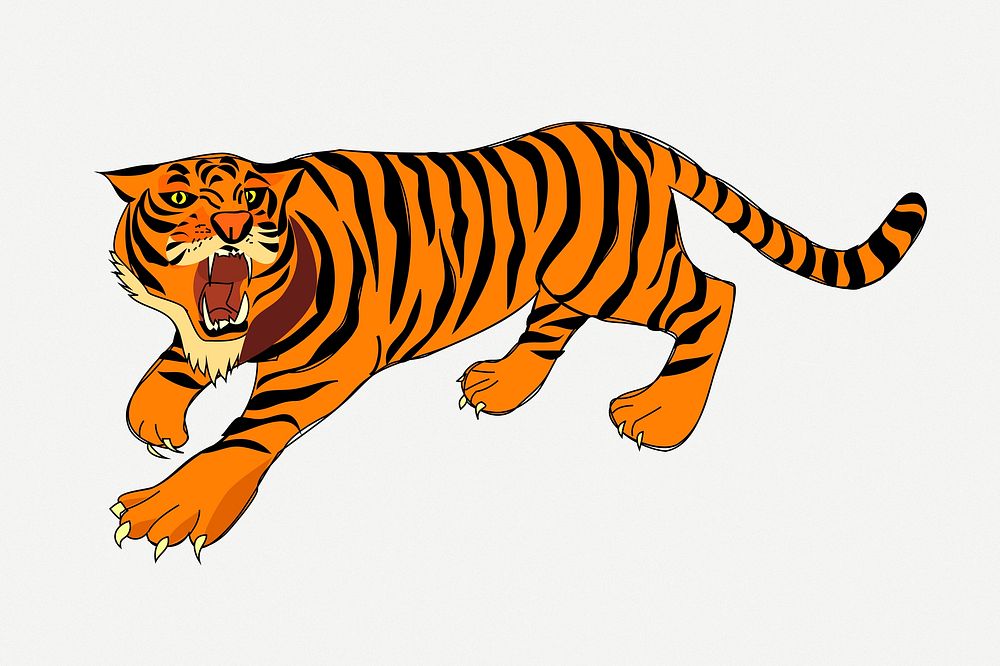 Roaring tiger clipart, wild animal collage element illustration psd. Free public domain CC0 image.