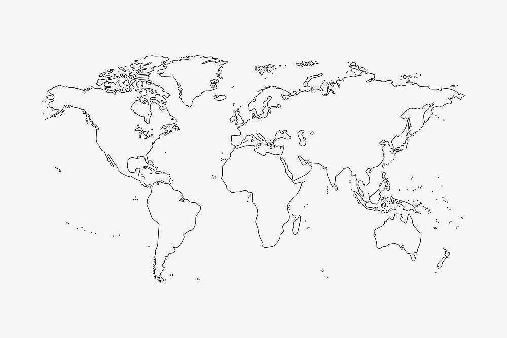 World map line art, geography illustration vector. Free public domain CC0 image.