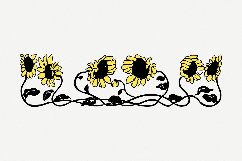 Sunflower border, vintage botanical illustration psd. Free public domain CC0 image.