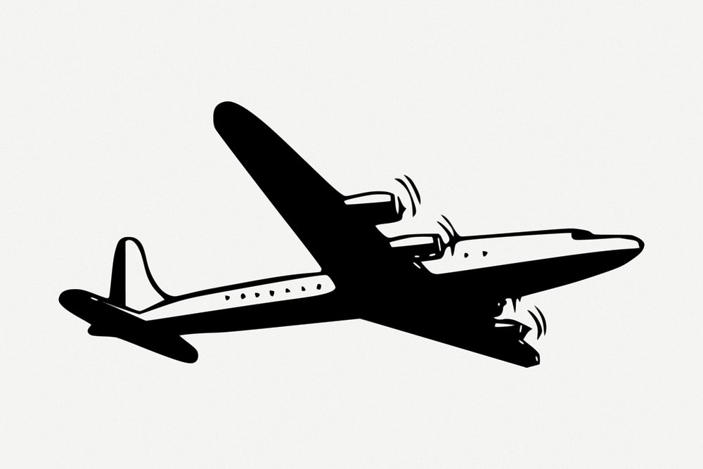 Airplane drawing, vehicle vintage illustration psd. Free public domain CC0 image.