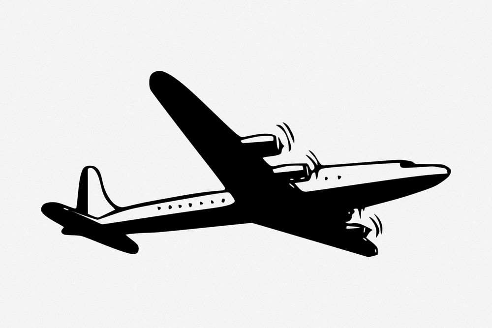 Airplane drawing, vehicle vintage illustration. Free public domain CC0 image.