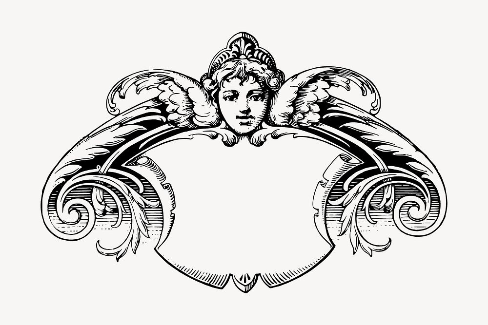 Cherub frame drawing, vintage illustration vector. Free public domain CC0 image.