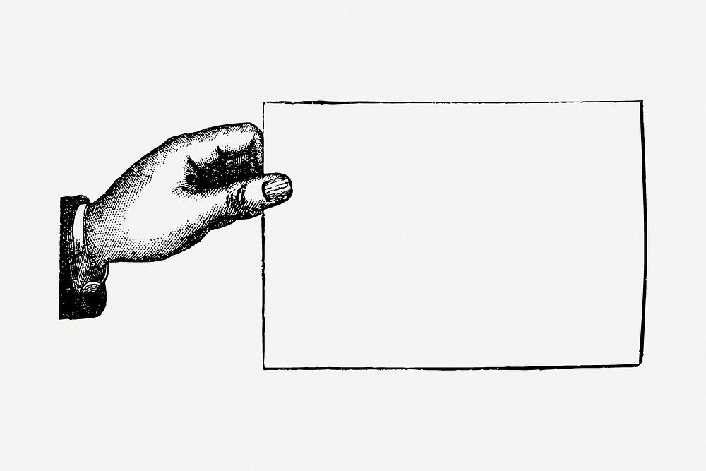 Hand holding sign, vintage frame illustration psd. Free public domain CC0 image.
